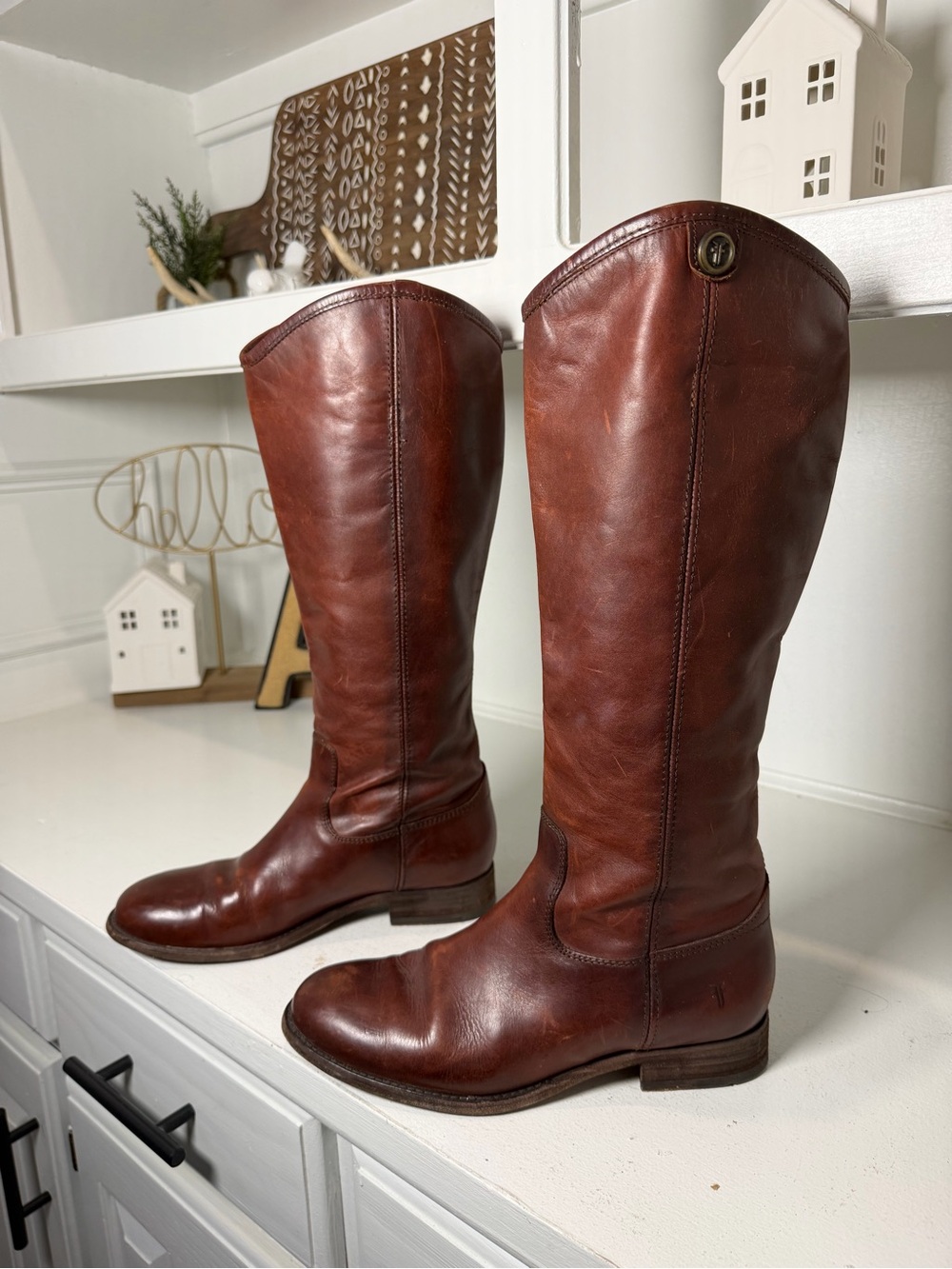 Frye Women’s 6B Melissa Tall Riding Boots Redwood Brown Leather Knee High